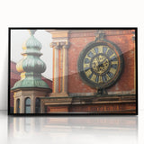 Framed acrylic artwork showcasing a stunning landscape with a majestic castle, set against a vibrant blue sky, ideal for home decor.