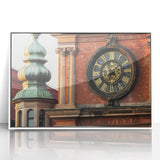 Framed acrylic artwork showcasing a serene landscape with a majestic castle, set against a vibrant blue sky and lush greenery, ideal for home decor.