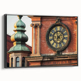 Framed canvas art piece depicting a scenic landscape with a majestic castle, showcased from a black side view. Ideal for home decor enthusiasts seeking elegant wall art.