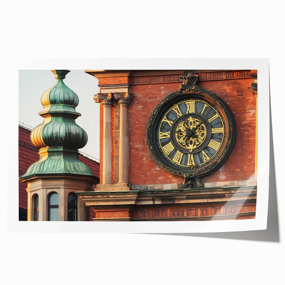 Rolled landscape print showcasing a majestic castle surrounded by lush greenery, elegantly packaged in a protective cardboard tube, perfect for art enthusiasts and home decor.