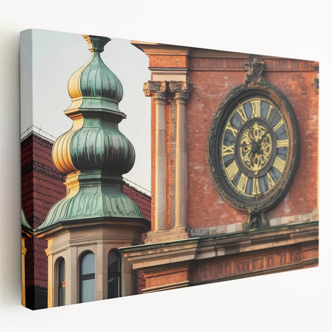 Stretched canvas artwork depicting a serene landscape with a majestic castle, featuring vibrant colors and intricate details, perfect for home decor.