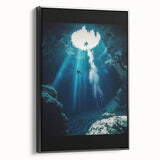 Framed canvas artwork showcasing a stunning landscape of caves, featuring rich earthy tones and intricate details, perfect for enhancing home decor and creating a serene atmosphere.