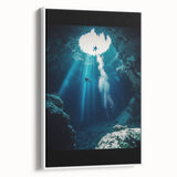 Framed canvas artwork depicting a vibrant cave landscape scene, showcasing intricate details in earthy tones and textures, perfect for home decor enhancement.