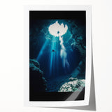 Vibrant rolled print showcasing a stunning landscape of caves with intricate details, perfect for home decor. Packaged securely in a cardboard tube for easy transport and preservation.