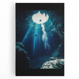 Stretched canvas artwork depicting a vibrant landscape with caves, showcasing rich colors and intricate details, ideal for enhancing home decor and artistic spaces.