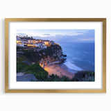 Framed landscape artwork showcasing dramatic cliffs with a gold mat finish, perfect for enhancing home decor in living rooms or offices.