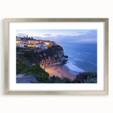 Framed landscape artwork showcasing dramatic cliffs with a silver mat finish, ideal for home decor, adding elegance and depth to any room's ambiance.