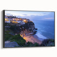 Framed canvas artwork showcasing a dramatic cliff landscape with vibrant colors, featuring a sleek black frame, ideal for enhancing home decor aesthetics.