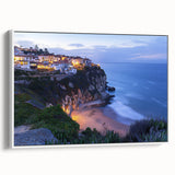 Framed canvas artwork depicting a scenic landscape with majestic cliffs, vibrant colors, and a white border, perfect for enhancing modern home decor.