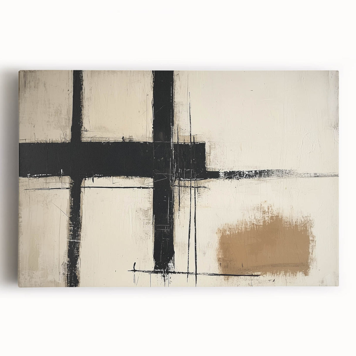 Framed Bedroom Art – Abstract Canvas Print in Beige & Dark Gray