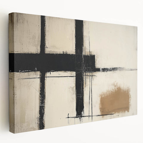 Framed Bedroom Art – Abstract Canvas Print in Beige & Dark Gray