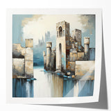 Abstract architectural wall art print showcasing dynamic shapes and vibrant colors, set in a glossy finish. Ideal for modern decor and artistic spaces.