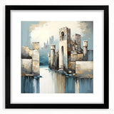 Abstract architecture wall art framed with a black mat, showcasing geometric shapes and lines in a modern design, perfect for contemporary home decor.