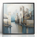 Framed abstract architecture wall art in black acrylic, showcasing geometric patterns and sharp lines, designed to enhance modern interior decor.