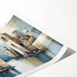 Abstract architecture wall art print showcasing geometric shapes and vibrant colors, rolled and ready for display, perfect for modern home décor enthusiasts.