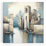 Abstract architecture wall art canvas showcasing geometric shapes and vibrant colors, perfect for modern decor. Ideal for enhancing living spaces with a contemporary aesthetic.