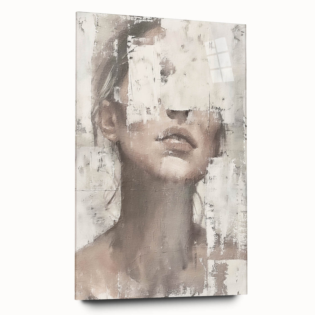 Abstract figurative wall art made from acrylic glass, showcasing vibrant colors and dynamic shapes, displayed in a side view without mounting pins. Perfect for modern decor.