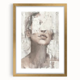 Abstract figurative wall art framed in gold with a mat, showcasing vibrant colors and intricate designs, perfect for modern home decor.