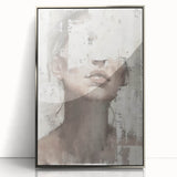 Framed abstract figurative wall art in silver acrylic, showcasing a modern design with fluid shapes and soft color gradients, ideal for contemporary décor accents.