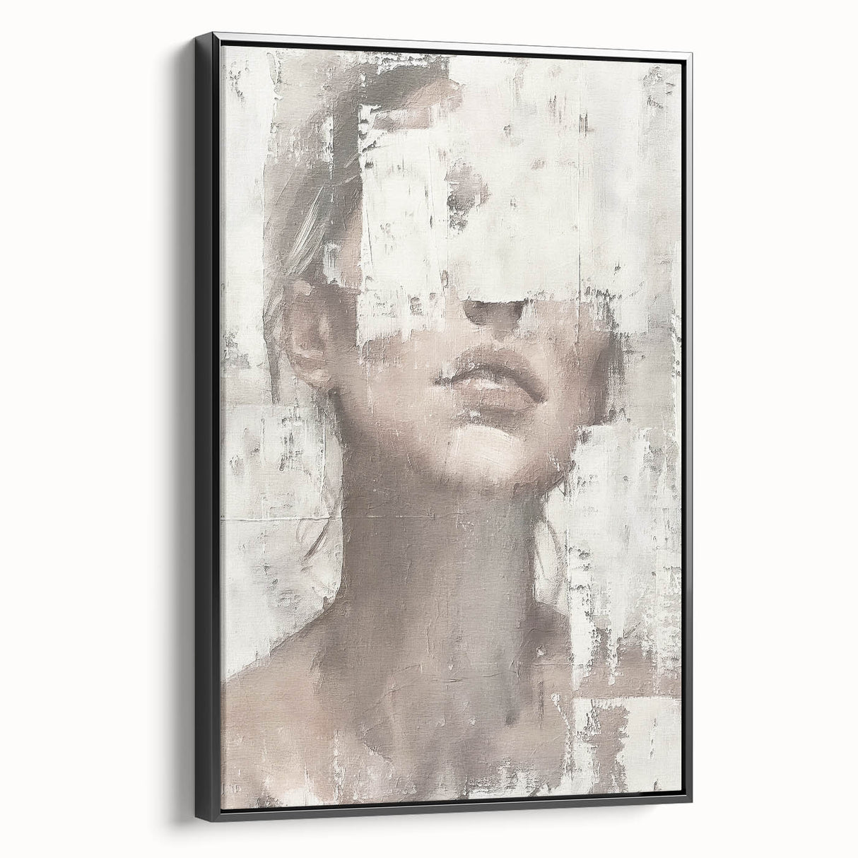Framed abstract figurative wall art in black with a sleek side view showcasing modern design elements, perfect for contemporary interior decor.