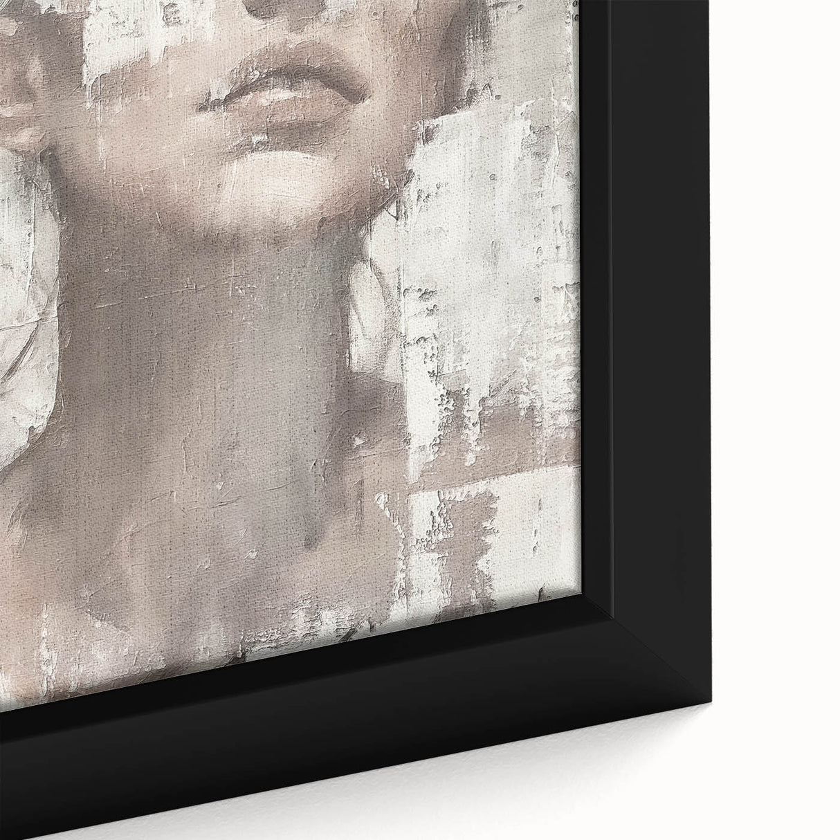Abstract figurative wall art close-up showcasing vibrant colors and intricate textures on a framed canvas, perfect for modern home decor accents.