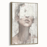 Framed abstract figurative wall art featuring gold accents and a modern design, displayed in a stylish setting highlighting its elegant side view.