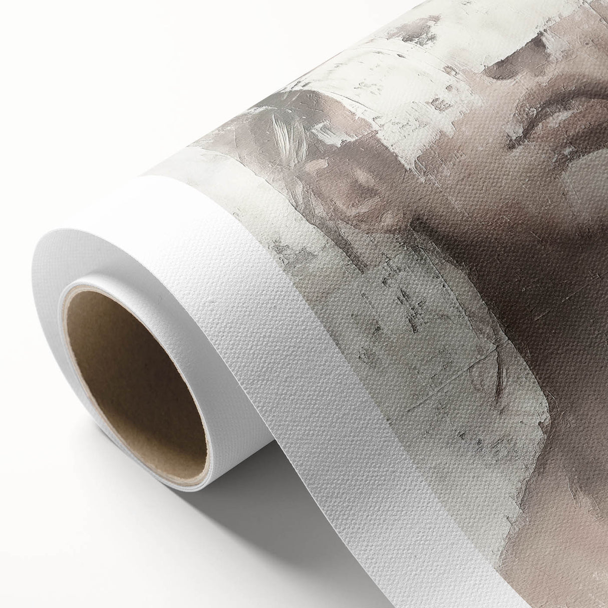 Abstract figurative wall art on rolled canvas showcasing vibrant colors and intricate patterns, ideal for modern home decor; securely packaged in a protective tube.