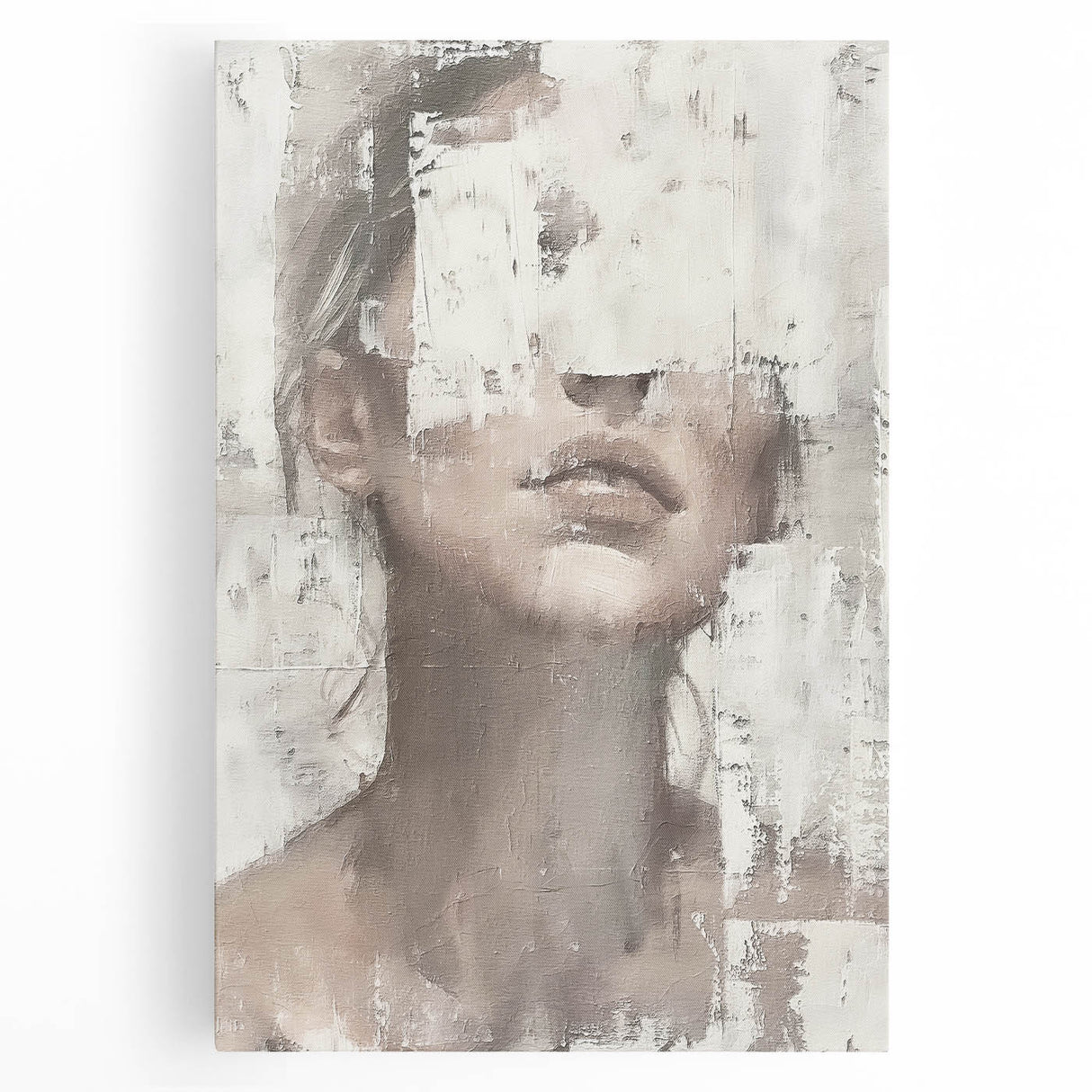 Abstract figurative wall art on stretched canvas, showcasing vibrant colors and dynamic shapes, perfect for modern home decor or artistic spaces.