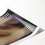 Abstract geometric rolled print showcasing vibrant blue, orange, and yellow shapes, designed for modern decor. Perfect for enhancing contemporary interiors, it comes securely packaged in a durable cardboard tube.