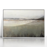 Framed abstract landscape wall art featuring vibrant colors and fluid shapes, set in a sleek white frame, perfect for modern home decor. This artwork adds a touch of elegance and creativity to any interior space.