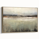 Framed canvas wall art showcasing an abstract landscape design with gold accents, displayed in a side view that highlights its elegant profile and contemporary style.