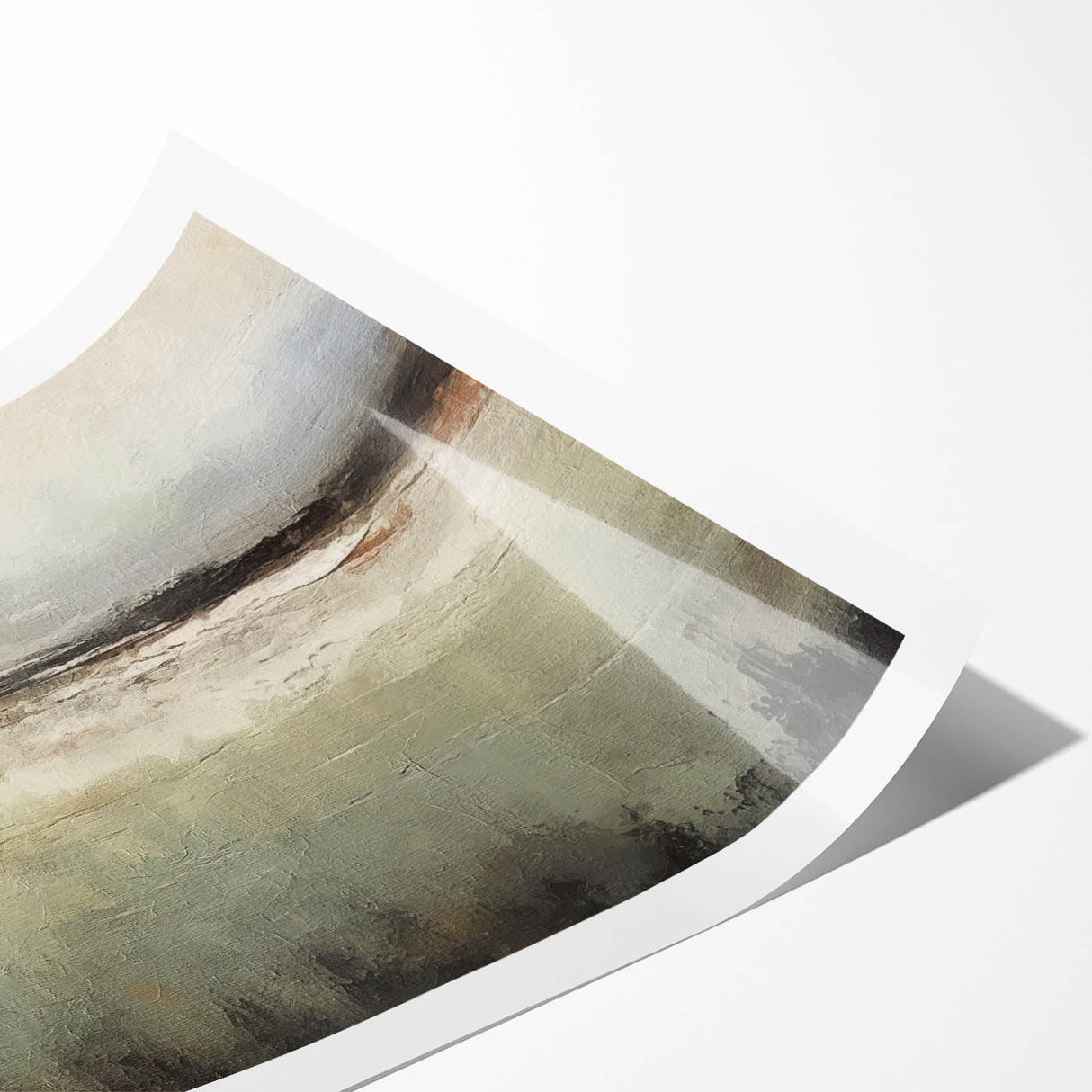 Abstract landscape wall art print showcasing vibrant hues of blue, orange, and yellow, rolled and ready for framing, perfect for modern home decor.