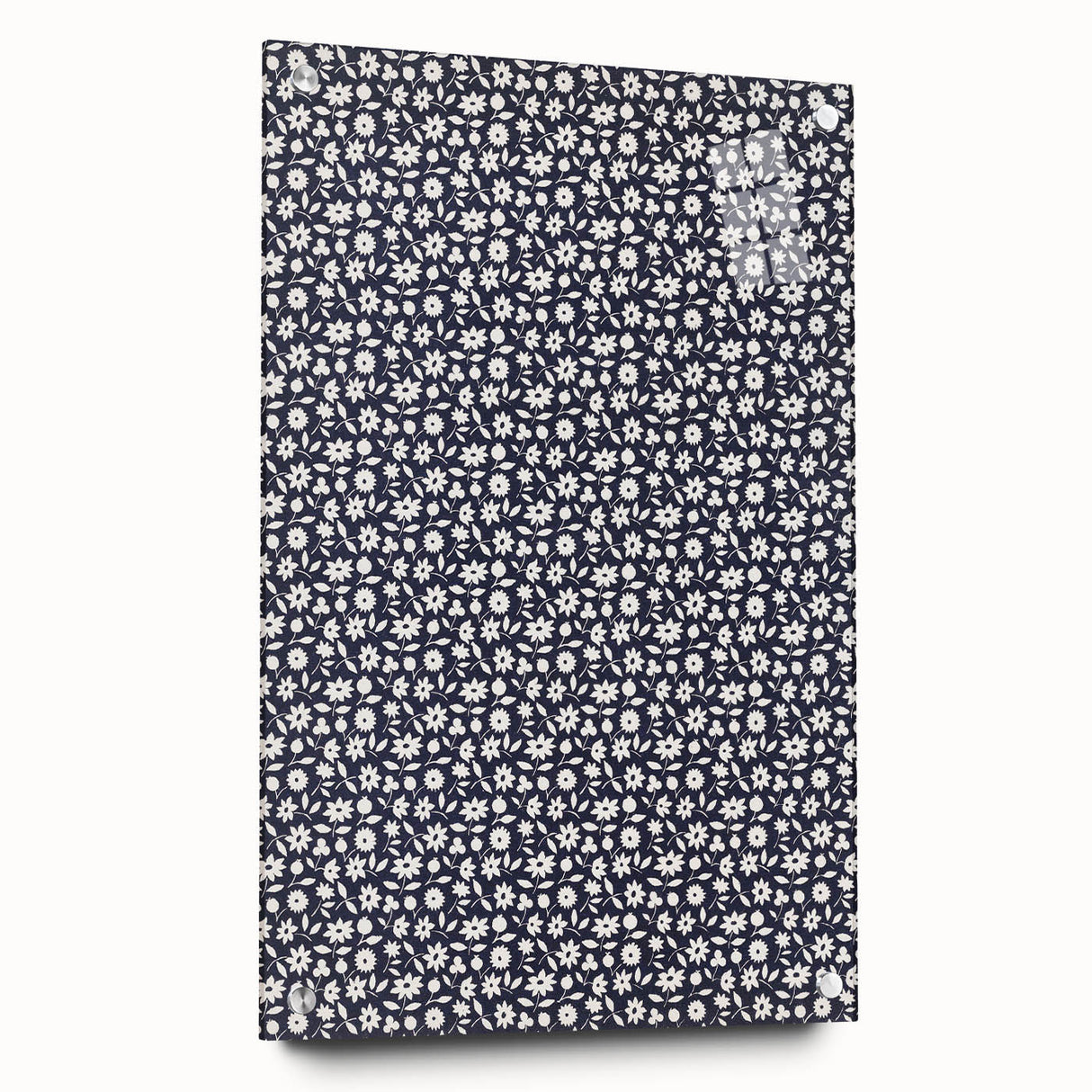 Elegant Art Deco Floral Pattern - White Flowers on Deep Navy Background