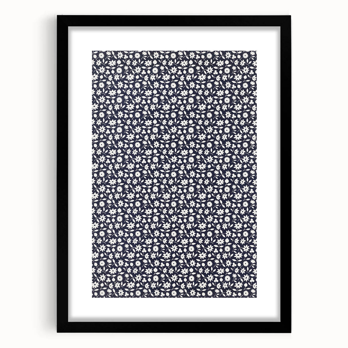 Elegant Art Deco Floral Pattern - White Flowers on Deep Navy Background