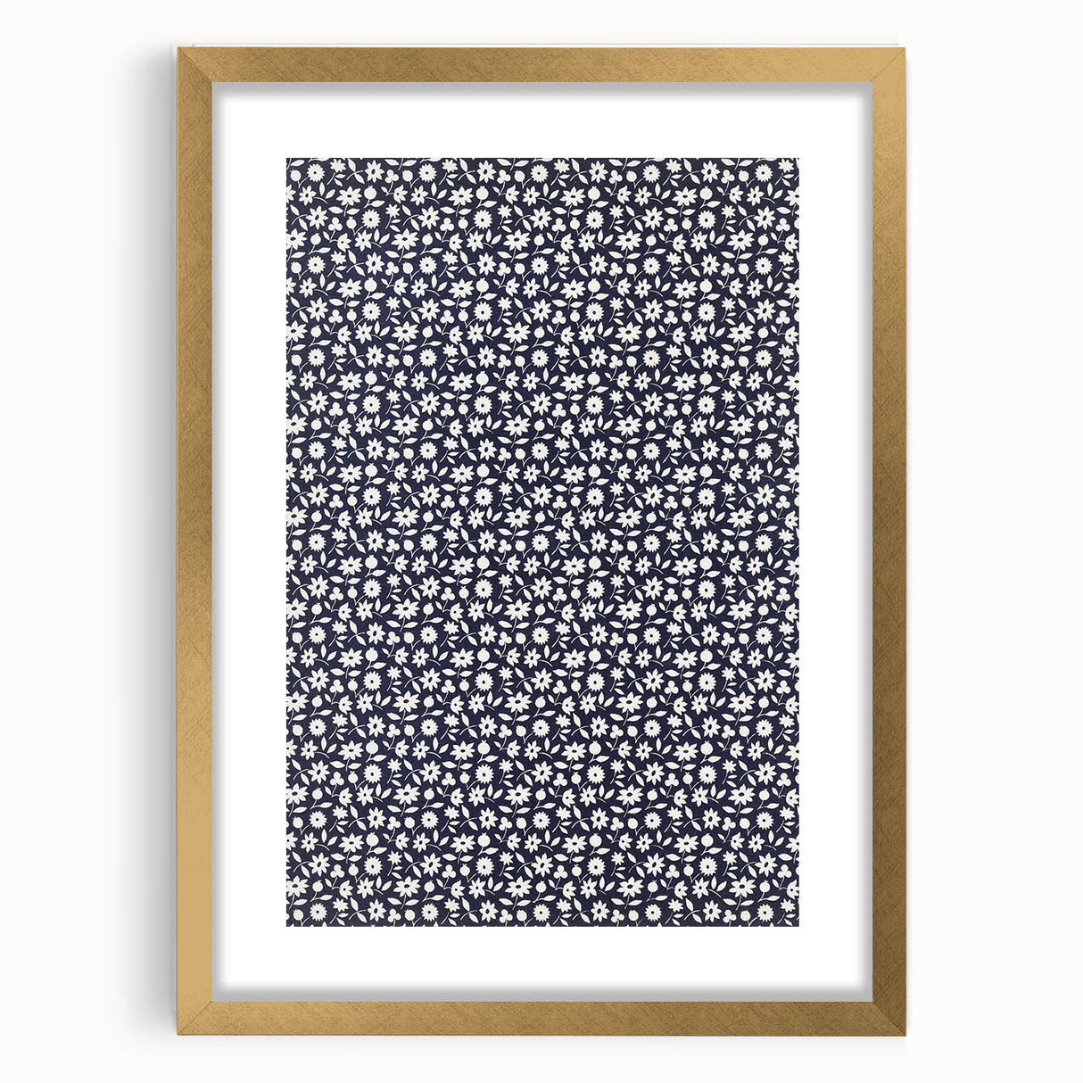 Elegant Art Deco Floral Pattern - White Flowers on Deep Navy Background