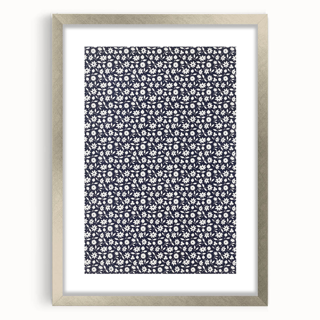 Elegant Art Deco Floral Pattern - White Flowers on Deep Navy Background