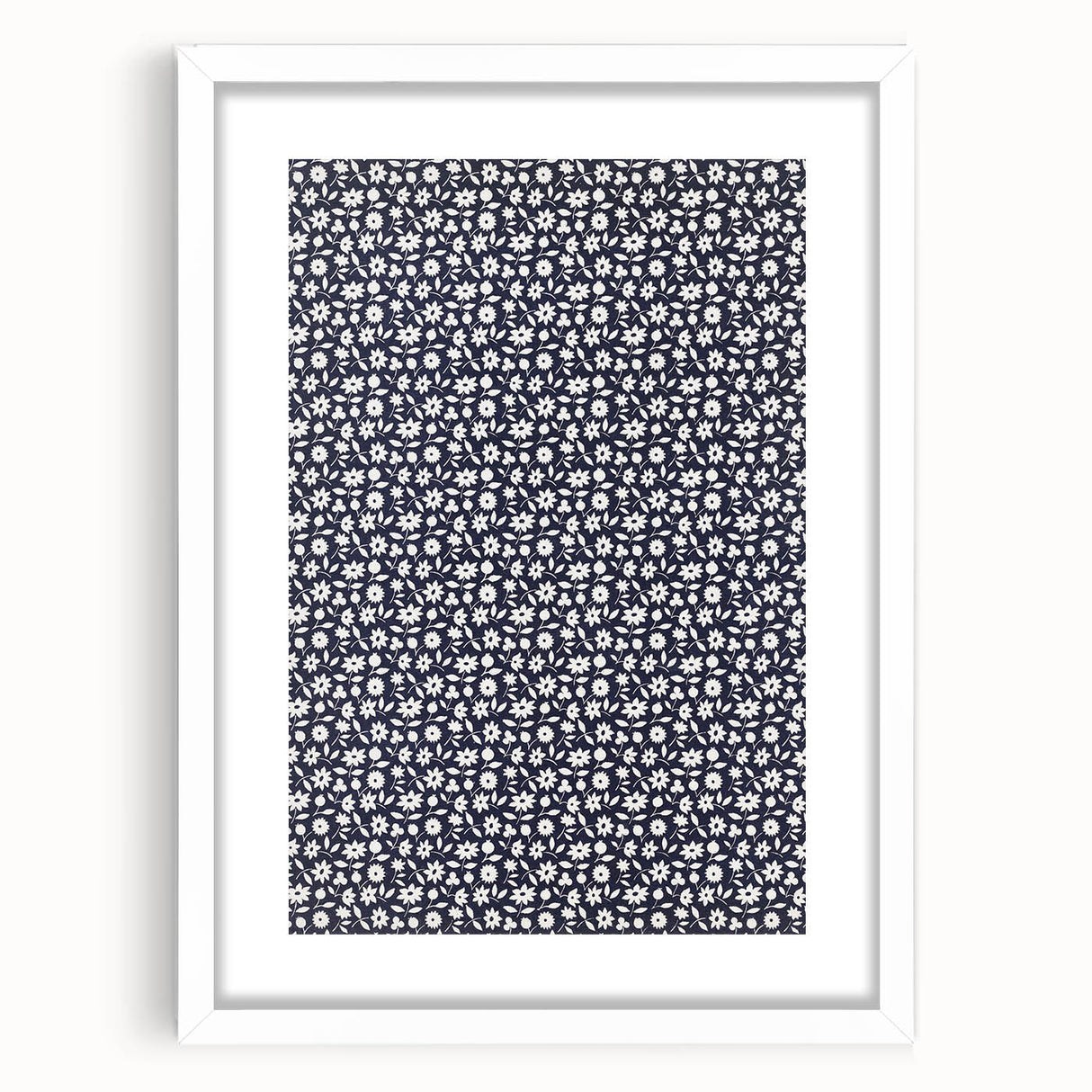 Elegant Art Deco Floral Pattern - White Flowers on Deep Navy Background