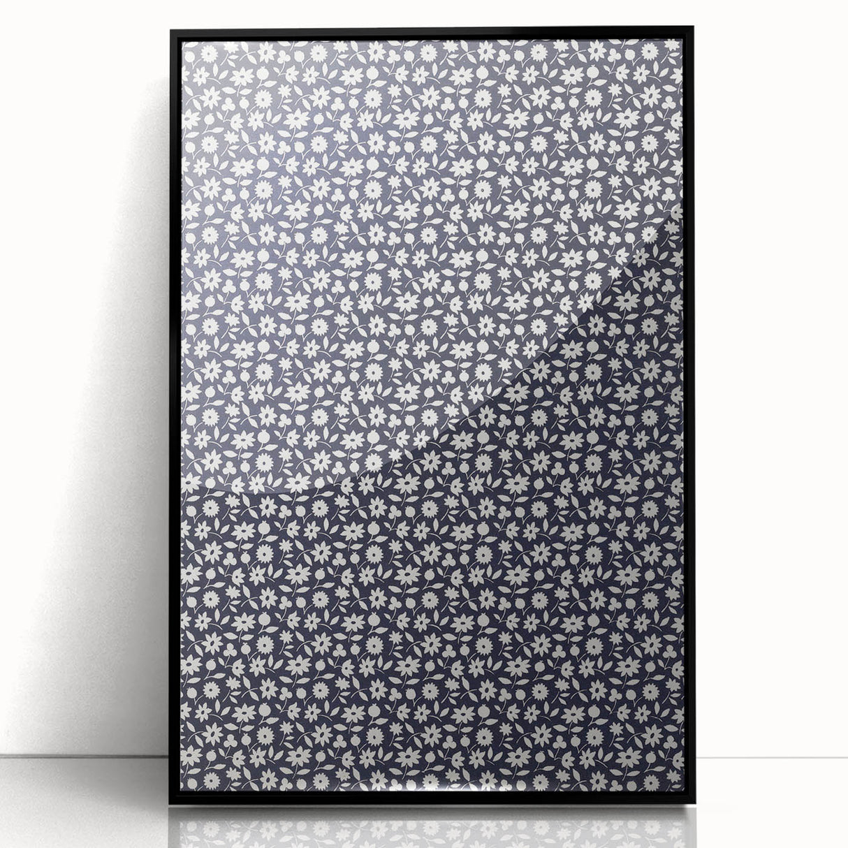 Elegant Art Deco Floral Pattern - White Flowers on Deep Navy Background