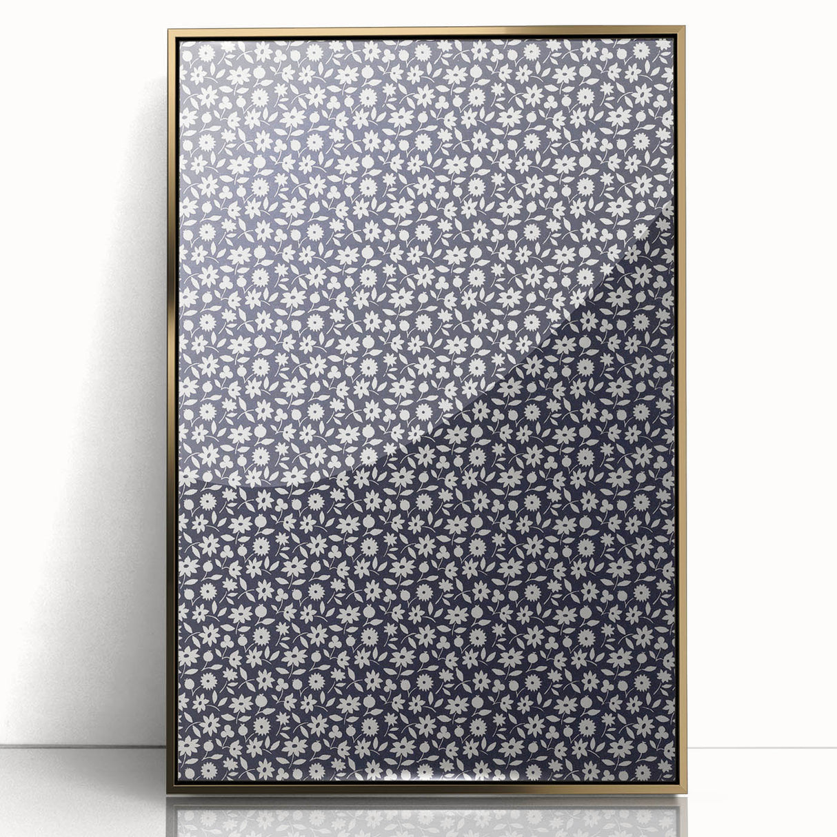 Elegant Art Deco Floral Pattern - White Flowers on Deep Navy Background