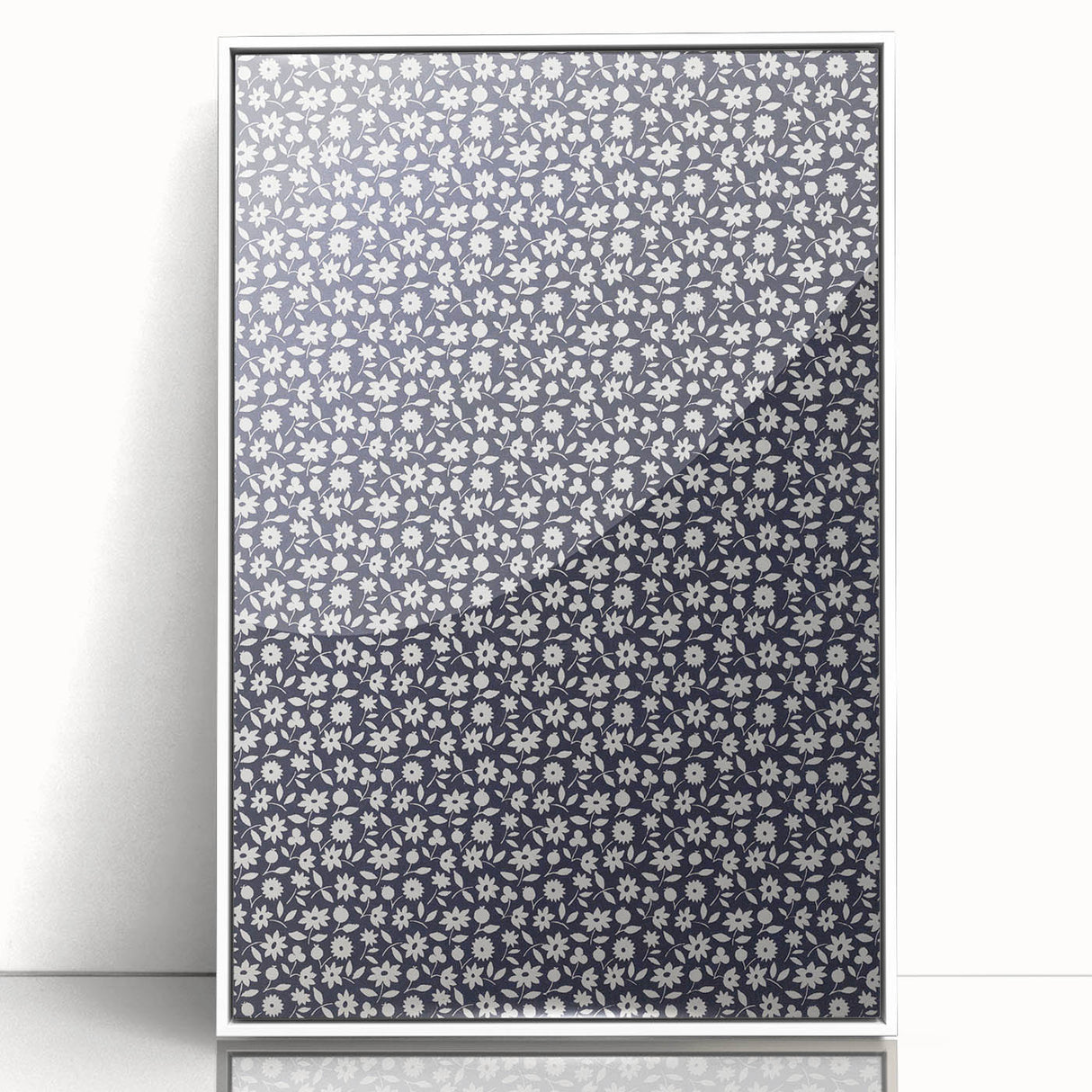 Elegant Art Deco Floral Pattern - White Flowers on Deep Navy Background