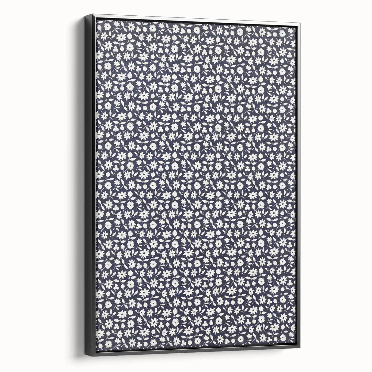 Elegant Art Deco Floral Pattern - White Flowers on Deep Navy Background