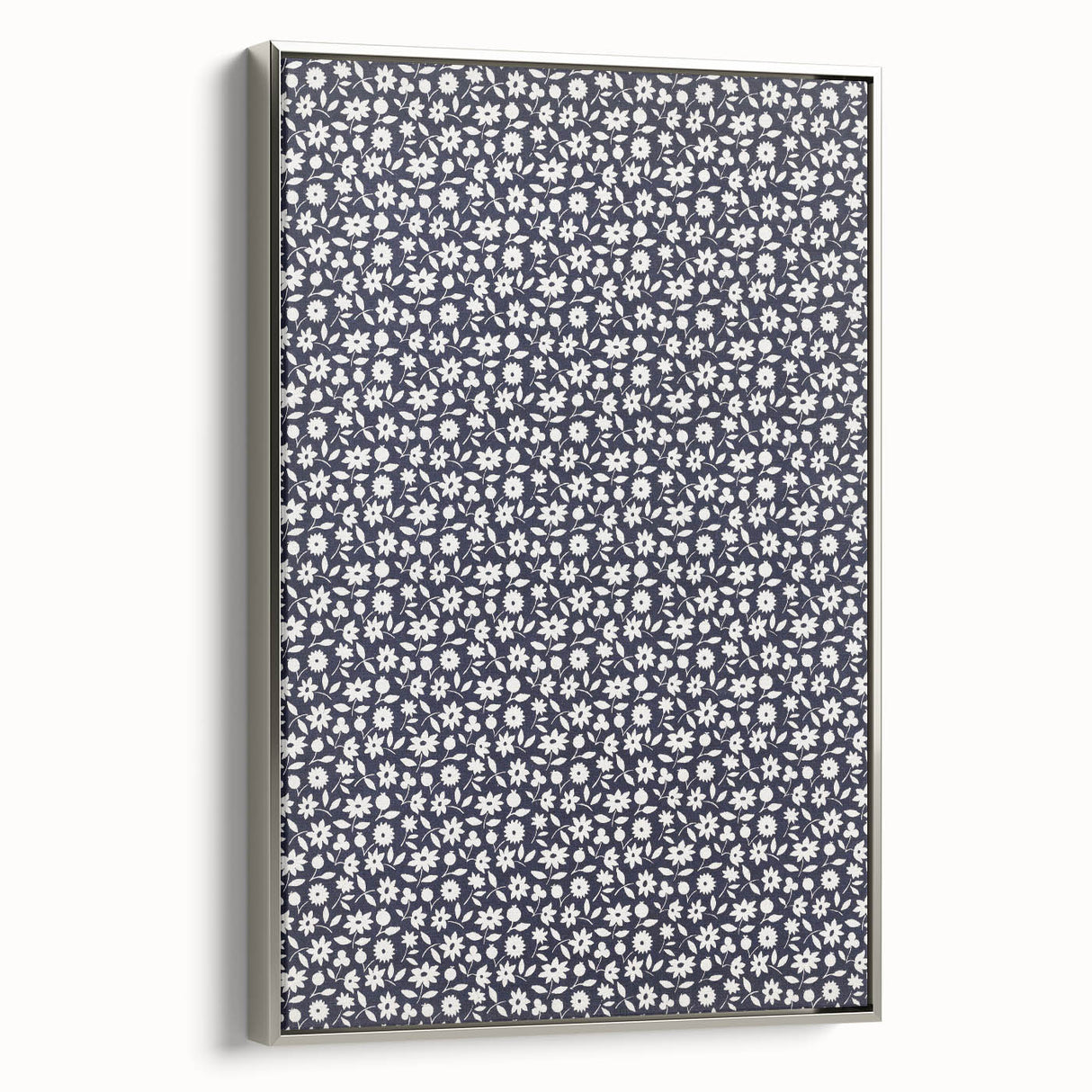 Elegant Art Deco Floral Pattern - White Flowers on Deep Navy Background