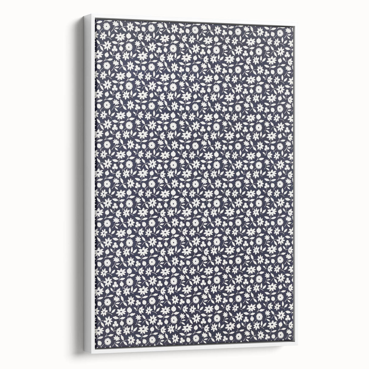 Elegant Art Deco Floral Pattern - White Flowers on Deep Navy Background
