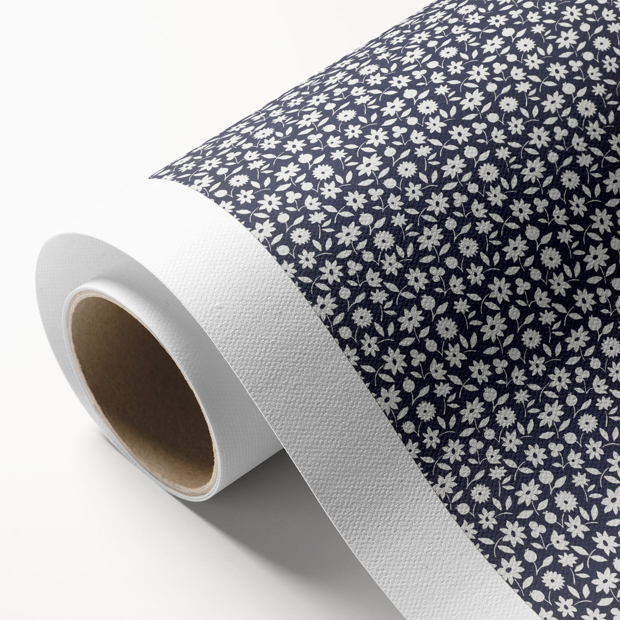 Elegant Art Deco Floral Pattern - White Flowers on Deep Navy Background