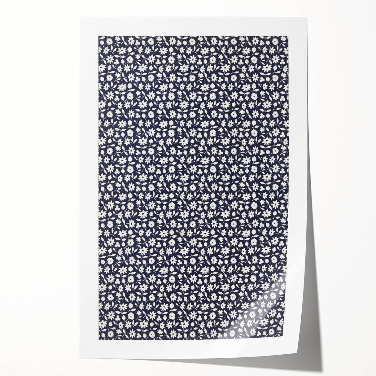 Elegant Art Deco Floral Pattern - White Flowers on Deep Navy Background