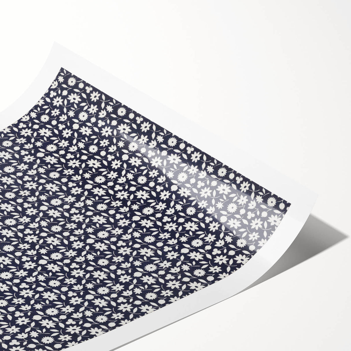 Elegant Art Deco Floral Pattern - White Flowers on Deep Navy Background