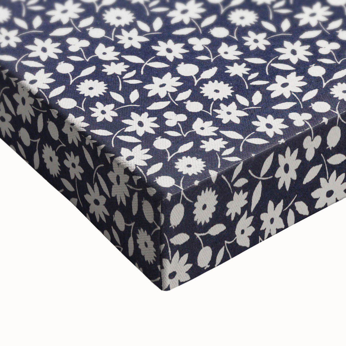 Elegant Art Deco Floral Pattern - White Flowers on Deep Navy Background