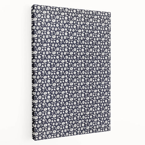 Elegant Art Deco Floral Pattern - White Flowers on Deep Navy Background