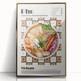 Large art print of various food dishes in mid-century modernist style, framed in gold acrylic.