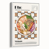 Extra large framed canvas of vintage poster art featuring colorful food dishes on a black background.